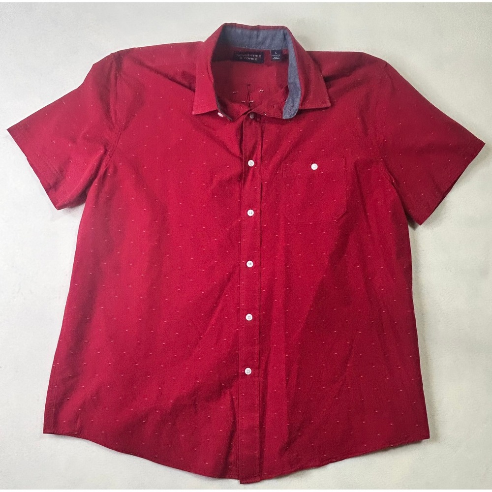 Roundtree & Yorke Mens Large‎ Red Short Sleeve Button Down Cotton Shirt